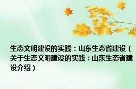 生态文明建设的实践：山东生态省建设（关于生态文明建设的实践：山东生态省建设介绍）