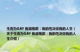生而为GAY 我很抱歉：我的性决定我的人生（关于生而为GAY 我很抱歉：我的性决定我的人生介绍）