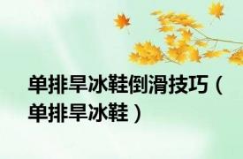 单排旱冰鞋倒滑技巧（单排旱冰鞋）