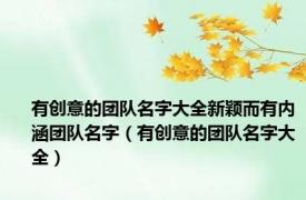 有创意的团队名字大全新颖而有内涵团队名字（有创意的团队名字大全）