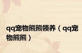 qq宠物熊熊领养（qq宠物熊熊）