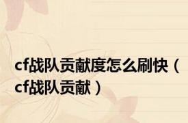 cf战队贡献度怎么刷快（cf战队贡献）