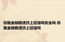 你我金融极速贷上征信吗安全吗 你我金融极速贷上征信吗
