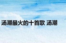汤潮最火的十首歌 汤潮 