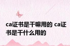 ca证书是干嘛用的 ca证书是干什么用的