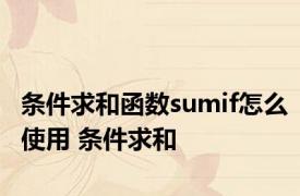 条件求和函数sumif怎么使用 条件求和 
