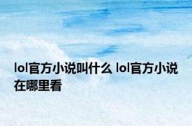 lol官方小说叫什么 lol官方小说在哪里看 