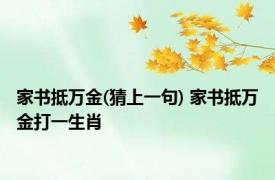 家书抵万金(猜上一句) 家书抵万金打一生肖 