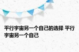平行宇宙另一个自己的选择 平行宇宙另一个自己 