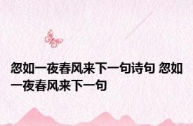 忽如一夜春风来下一句诗句 忽如一夜春风来下一句 