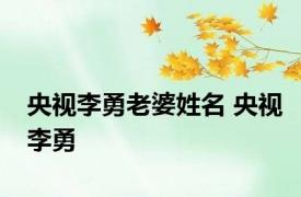 央视李勇老婆姓名 央视李勇 