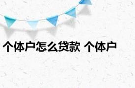 个体户怎么贷款 个体户 