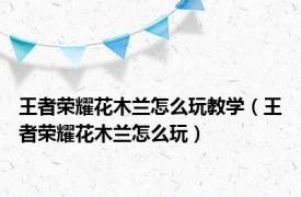 王者荣耀花木兰怎么玩教学（王者荣耀花木兰怎么玩）