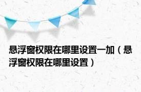 悬浮窗权限在哪里设置一加（悬浮窗权限在哪里设置）