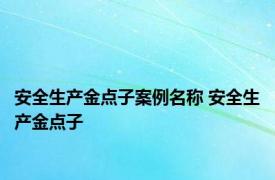 安全生产金点子案例名称 安全生产金点子 