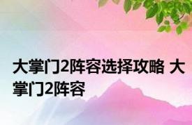 大掌门2阵容选择攻略 大掌门2阵容 