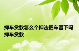 押车贷款怎么个押法把车留下吗 押车贷款 