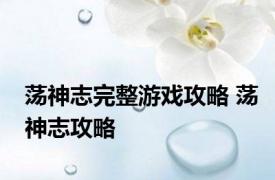 荡神志完整游戏攻略 荡神志攻略 