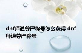 dnf师道尊严称号怎么获得 dnf师道尊严称号