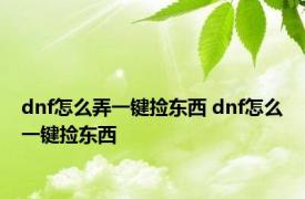dnf怎么弄一键捡东西 dnf怎么一键捡东西
