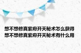 想不想修真紫府开天秘术怎么获得 想不想修真紫府开天秘术有什么用