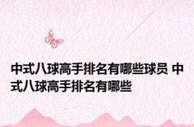中式八球高手排名有哪些球员 中式八球高手排名有哪些