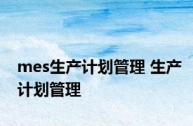 mes生产计划管理 生产计划管理 
