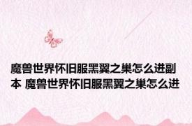 魔兽世界怀旧服黑翼之巢怎么进副本 魔兽世界怀旧服黑翼之巢怎么进
