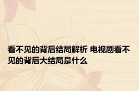 看不见的背后结局解析 电视剧看不见的背后大结局是什么