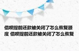 借呗提前还款被关闭了怎么恢复额度 借呗提前还款被关闭了怎么恢复