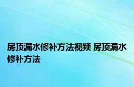 房顶漏水修补方法视频 房顶漏水修补方法