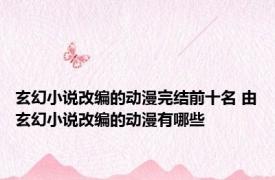 玄幻小说改编的动漫完结前十名 由玄幻小说改编的动漫有哪些