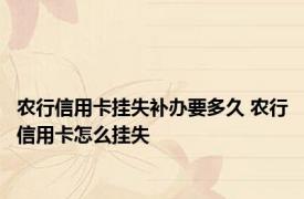 农行信用卡挂失补办要多久 农行信用卡怎么挂失