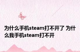 为什么手机steam打不开了 为什么我手机steam打不开