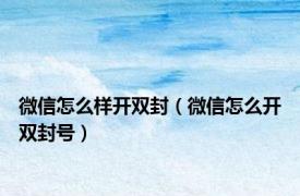 微信怎么样开双封（微信怎么开双封号）