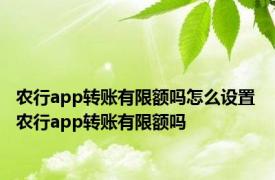 农行app转账有限额吗怎么设置 农行app转账有限额吗