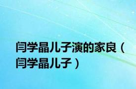 闫学晶儿子演的家良（闫学晶儿子）