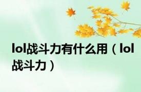 lol战斗力有什么用（lol战斗力）