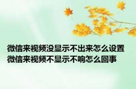 微信来视频没显示不出来怎么设置 微信来视频不显示不响怎么回事