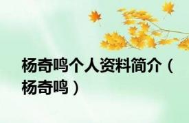 杨奇鸣个人资料简介（杨奇鸣）
