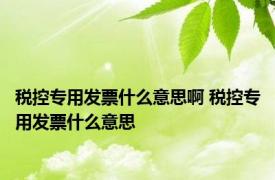 税控专用发票什么意思啊 税控专用发票什么意思