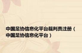 中国足协信息化平台裁判员注册（中国足协信息化平台）