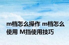 m档怎么操作 m档怎么使用 M挡使用技巧