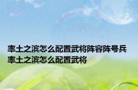 率土之滨怎么配置武将阵容阵号兵 率土之滨怎么配置武将