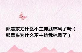 郭晨东为什么不主持武林风了呀（郭晨东为什么不主持武林风了）