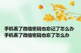 手机丢了微信密码也忘记了怎么办 手机丢了微信密码也忘了怎么办