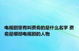 电视剧里有叫费俞的是什么名字 费俞是哪部电视剧的人物