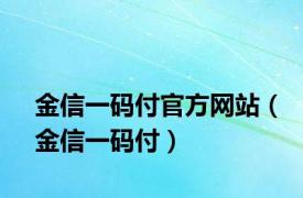金信一码付官方网站（金信一码付）