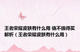 王者荣耀皮肤有什么用 值不值得买解析（王者荣耀皮肤有什么用）