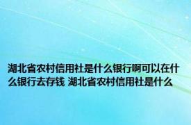 湖北省农村信用社是什么银行啊可以在什么银行去存钱 湖北省农村信用社是什么
